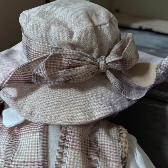 Vintage 15.5” Porcelain Girl Doll – Victorian Country Style, Braided Hair, Check - Picture 4 of 11